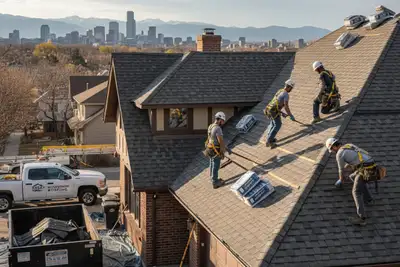 Professional roof repair crew restoring Denver, CO home roof for vinyl siding and exterior durability