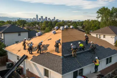 Denver CO roofing crew replacing residential roof with new durable materials and professional installation