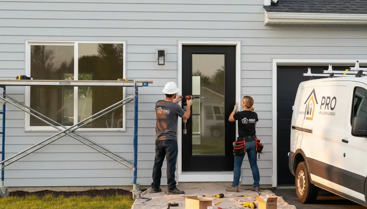 Professional door installation with durable vinyl siding in Denver, CO by Next Level Exteriors