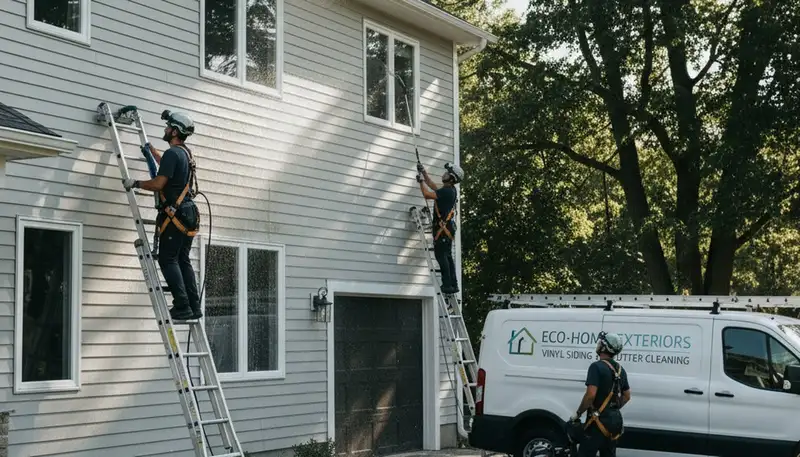 Professional gutter cleaning service on residential home exterior in Denver, CO