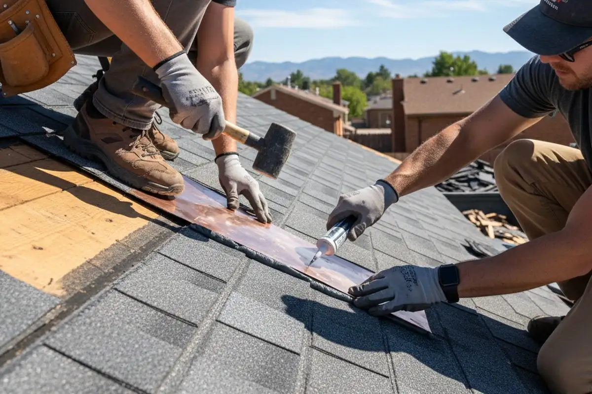 Close-up of expert roof replacement detail work by vinyl siding pros in Denver, CO