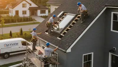 Skylight installation on Denver CO home with durable vinyl siding by Next Level Exteriors