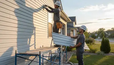 Technician repairing damaged vinyl siding on home exterior in Denver, CO